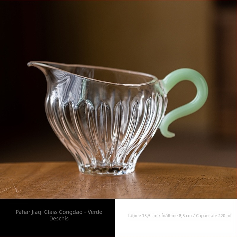 Ceșuță de sticlă cu mâner pentru turnare uniformă, divizor termorezistent pentru ceai, set Kung Fu de ceai cu motiv floare de prune, pahar transparent din borosilicatat înalt