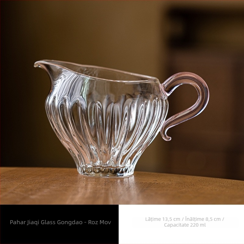 Ceșuță de sticlă cu mâner pentru turnare uniformă, divizor termorezistent pentru ceai, set Kung Fu de ceai cu motiv floare de prune, pahar transparent din borosilicatat înalt