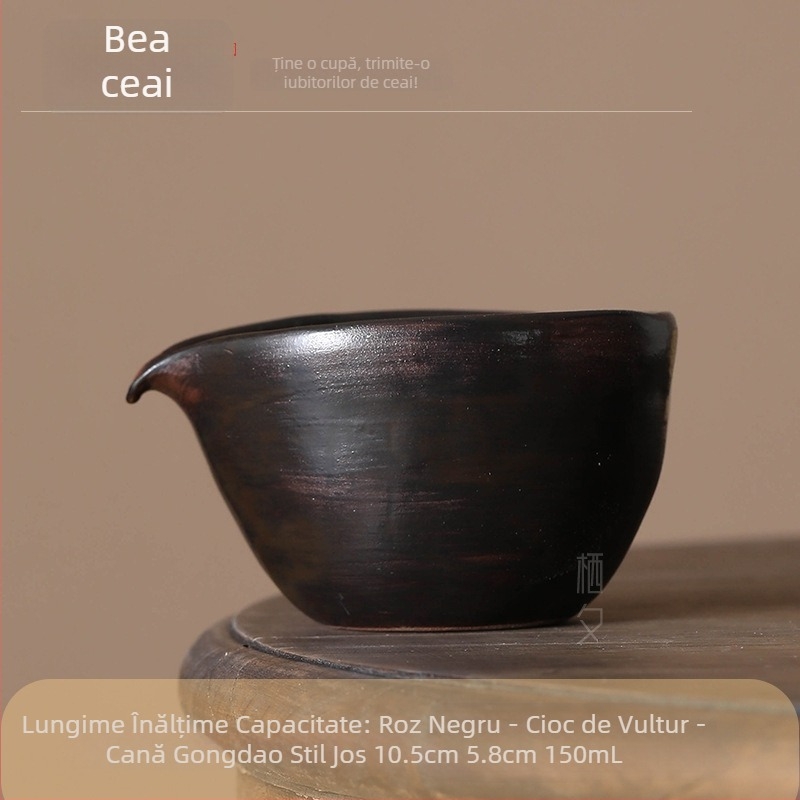 Set Kung Fu de ceai cu ceașcă din ceramică brută, căni Zen din ceramică lucrate manual și divizor de ceai