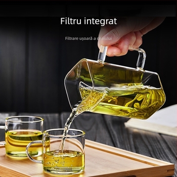 Set Gongfu de ceai din sticlă borosilicată transparentă, filtru semilună, capacitate mare pentru uz casnic