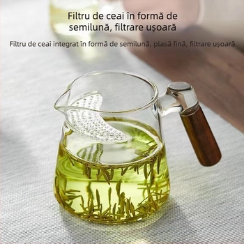 Pahar de sticlă în formă de semilună pentru ceai Gongfu, cu filtru integrat pentru ceai verde