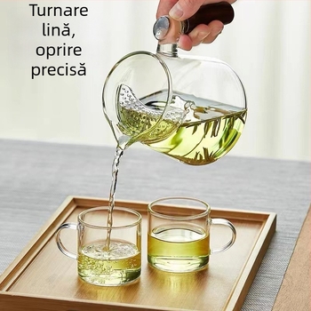Pahar de sticlă în formă de semilună pentru ceai Gongfu, cu filtru integrat pentru ceai verde