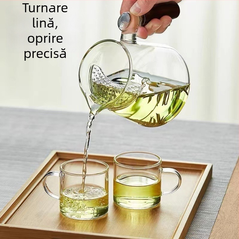 Pahar de sticlă în formă de semilună pentru ceai Gongfu, cu filtru integrat pentru ceai verde