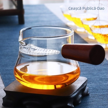 Ceșă Gongdao cu mâner lateral din lemn, sticlă borosilicat transparentă, divizor pentru ceai, filtru de ceai, set Kung Fu, ceașcă rezistentă la temperaturi înalte