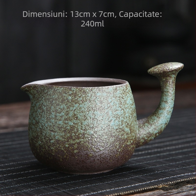 Set ceai ceramic în stil japonez cu ceașcă Gongdao, căni cu mâner lateral, tavă de ceai și instrument de distribuție a ceaiului