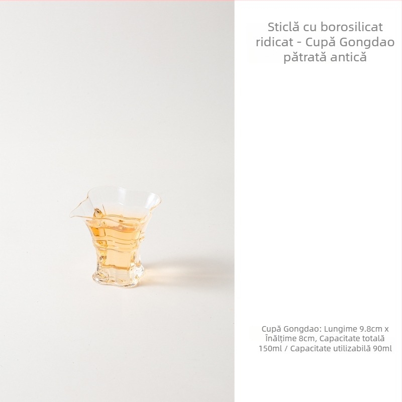 Cană de ceai din sticlă borosilicată transparentă, pătrată, cu gură lungă, realizat manual pentru distribuția ceaiului
