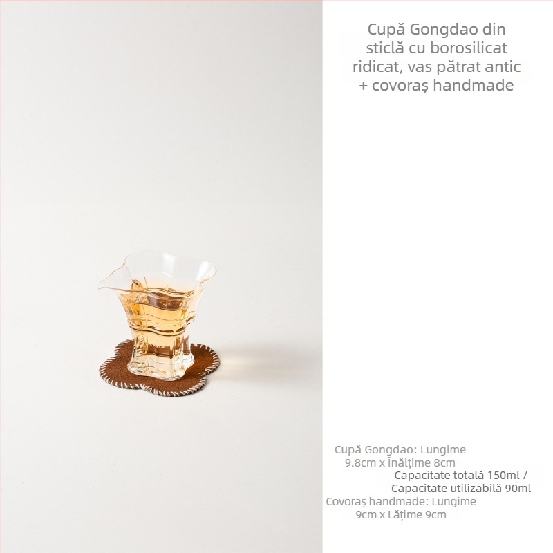 Cană de ceai din sticlă borosilicată transparentă, pătrată, cu gură lungă, realizat manual pentru distribuția ceaiului