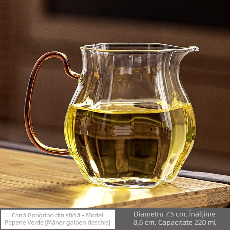 Pahar din sticlă borosilikată înaltă, mâner verde transparent; ceașcă de ceai echitabilă; divizor pentru ceai; set de ceai; economisire a apei; aranjament cu flori