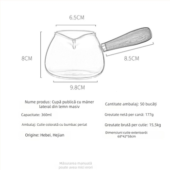 Ceașcă de sticlă pentru ceai cu mâner din lemn și divizor de ceai, mâner lateral, rezistentă la temperaturi înalte, capacitate mare