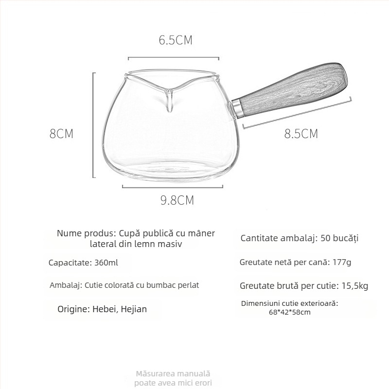 Ceașcă de sticlă pentru ceai cu mâner din lemn și divizor de ceai, mâner lateral, rezistentă la temperaturi înalte, capacitate mare
