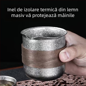 Set Kung Fu de ceai din titan pur – cană fără mâner, ceainic, separator de ceai și strecurătoare
