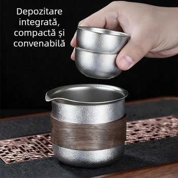 Set Kung Fu de ceai din titan pur – cană fără mâner, ceainic, separator de ceai și strecurătoare
