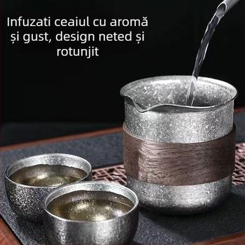 Set Kung Fu de ceai din titan pur – cană fără mâner, ceainic, separator de ceai și strecurătoare