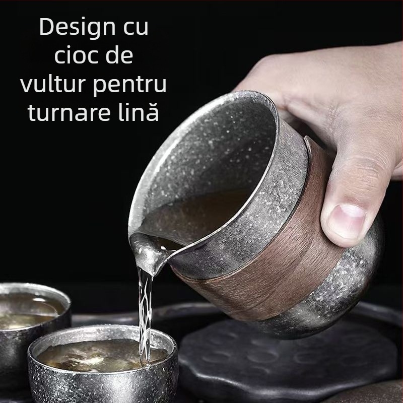 Set Kung Fu de ceai din titan pur – cană fără mâner, ceainic, separator de ceai și strecurătoare
