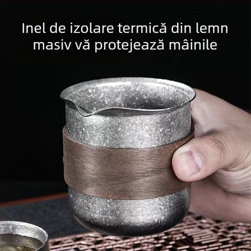 Set Kung Fu de ceai din titan pur – cană fără mâner, ceainic, separator de ceai și strecurătoare