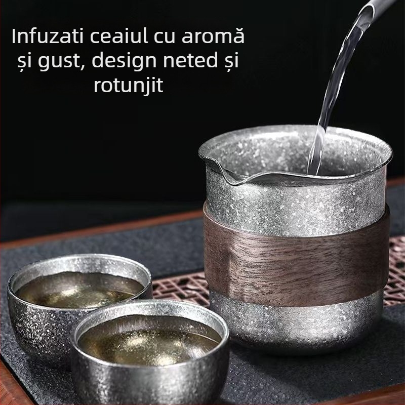 Set Kung Fu de ceai din titan pur – cană fără mâner, ceainic, separator de ceai și strecurătoare