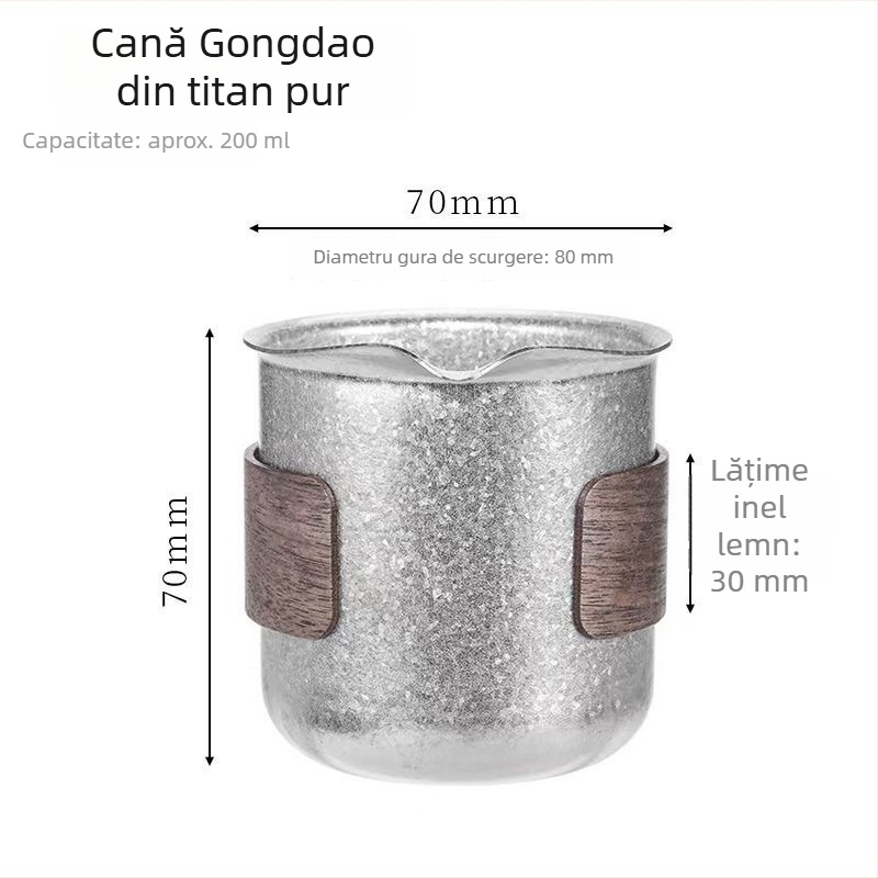 Set Kung Fu de ceai din titan pur – cană fără mâner, ceainic, separator de ceai și strecurătoare