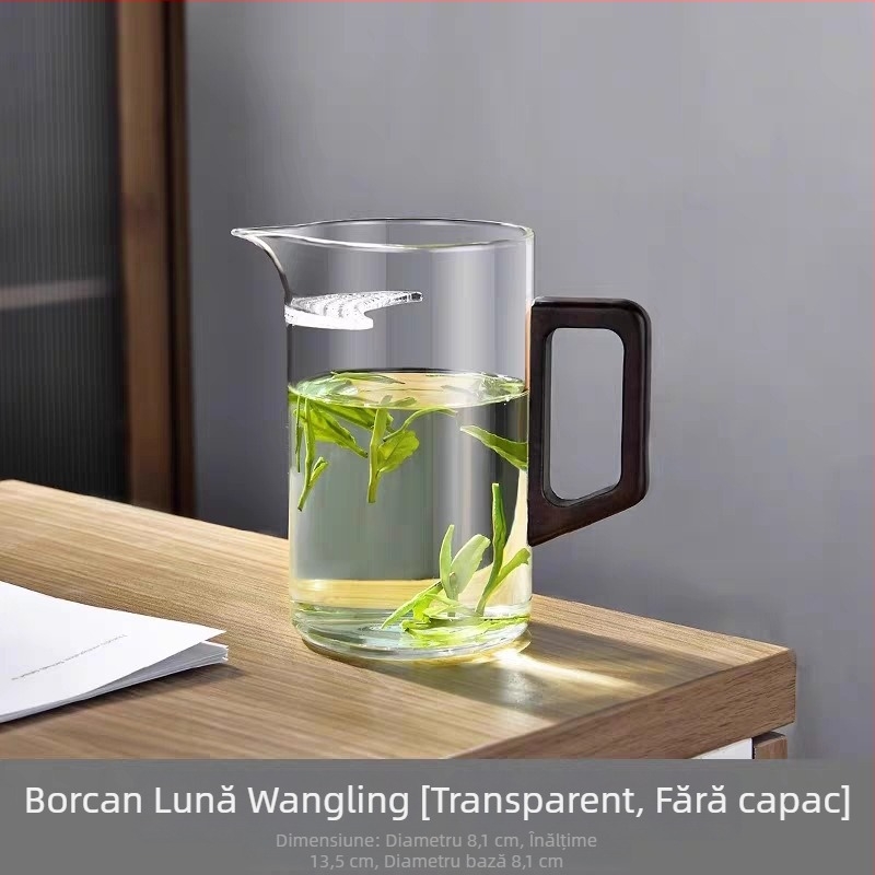 Set de ceai cu ceașcă de distribuție echitabilă, strecurător încorporat, mâner lateral din lemn și separator de apă.