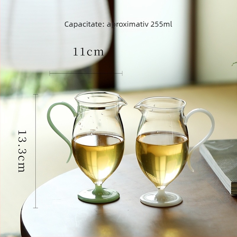 Ceașcă din sticlă rezistentă la căldură, cu mâner lateral, pentru Gongfu ceai, set de ceai în stil japonez pentru uz casnic, bază înaltă, ceașcă de distribuție a ceaiului pentru ceai verde