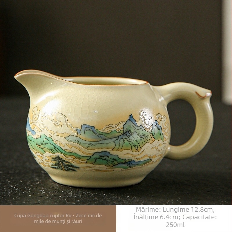 Set de ceai Kung Fu din porțelan Ru kiln Moon White, cu Tea Sea, ceașcă Gong Dao, accesorii ceramice pentru ceai, model cu crăpături de gheață și aripă de cicadă