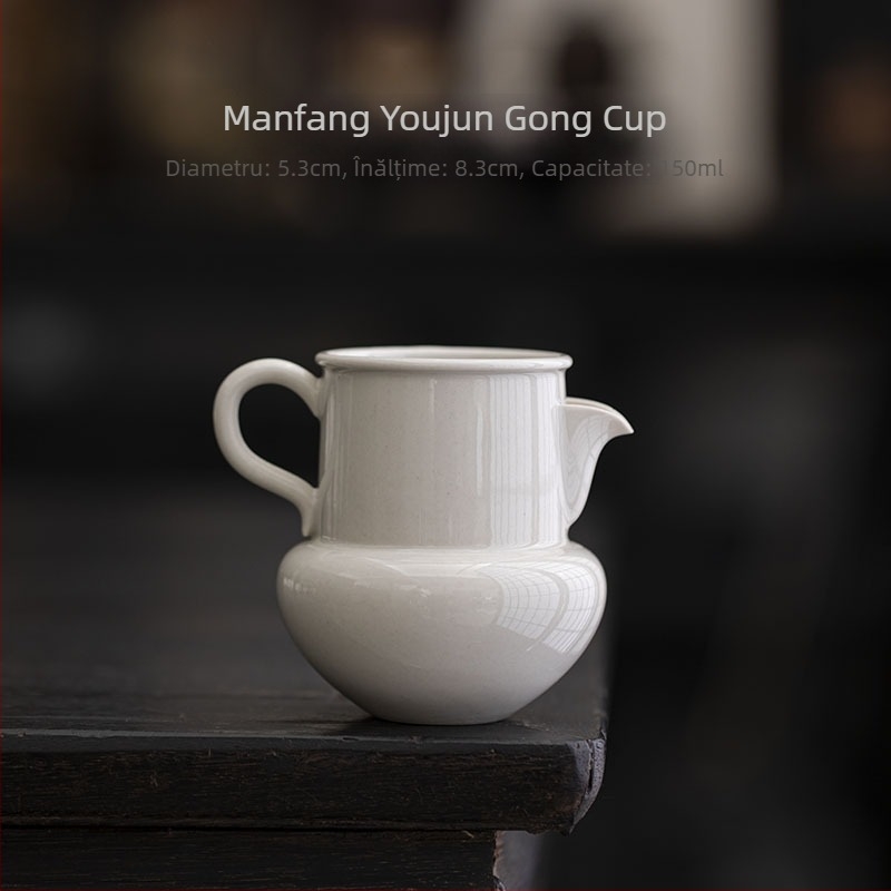 Set ceramic Kung Fu pentru ceai cu ceașcă Gongdao cu mâner, tavă de ceai și stil Song