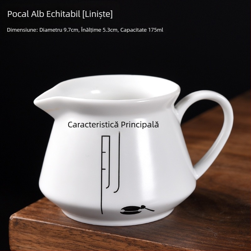 Porțelan alb Dehua, ceașcă de distribuție a ceaiului cu mâner, cană ceramică pentru servire și accesoriu Zen pentru setul de ceai