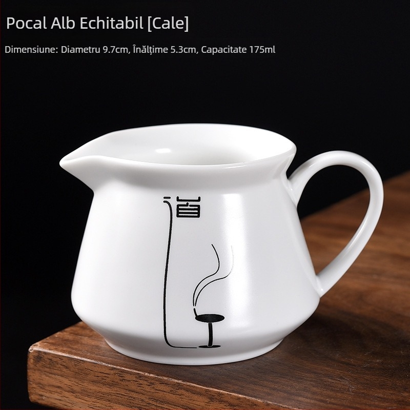 Porțelan alb Dehua, ceașcă de distribuție a ceaiului cu mâner, cană ceramică pentru servire și accesoriu Zen pentru setul de ceai