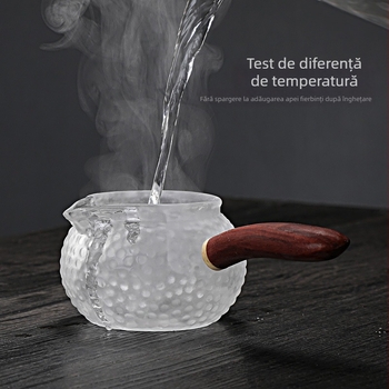 Sticlă borosilicat de înaltă rezistență la temperaturi, stil japonez, textură ciocan de nuc, mâner din lemn, sită pentru ceai, set Kung Fu de ceai pentru uz casnic