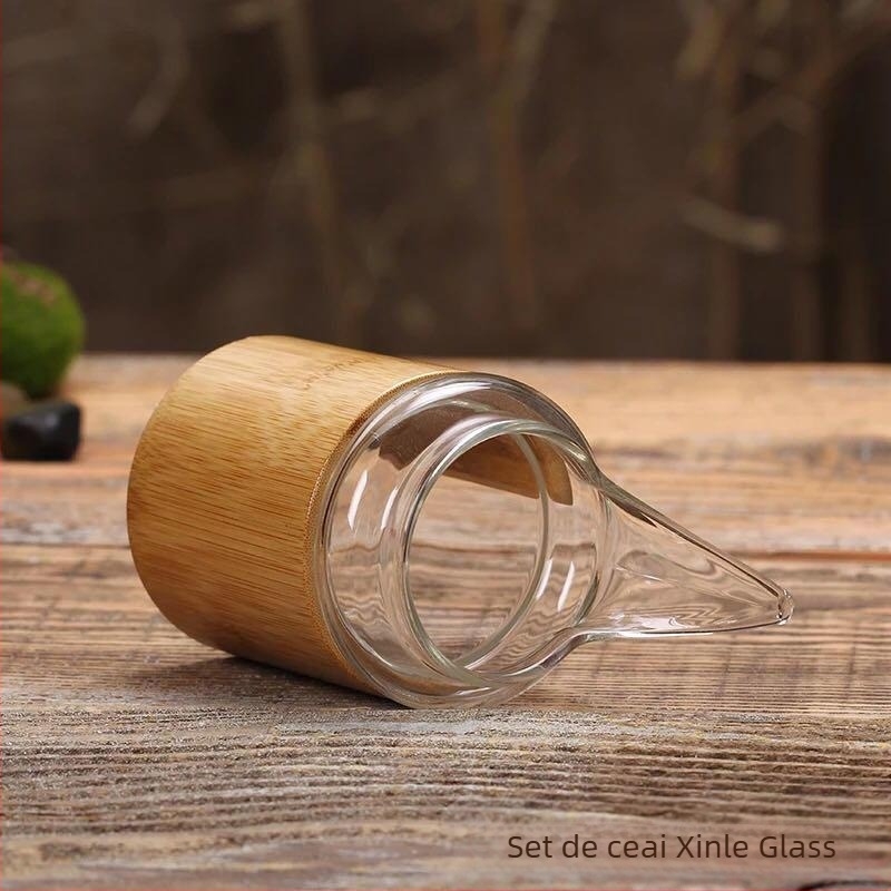 Ceșă Gongdao din sticlă borosilicat de înaltă calitate, cu cioc de vultur, tub izolant din bambus și divizor de ceai rezistent la căldură, set Kung Fu de ceai