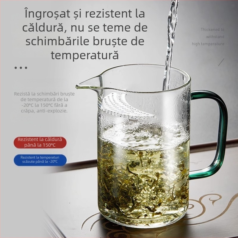 Ceșcuță de ceai cu filtru integrat, în formă de semilună, pentru ceai verde, sticlă borosilikat de înaltă calitate