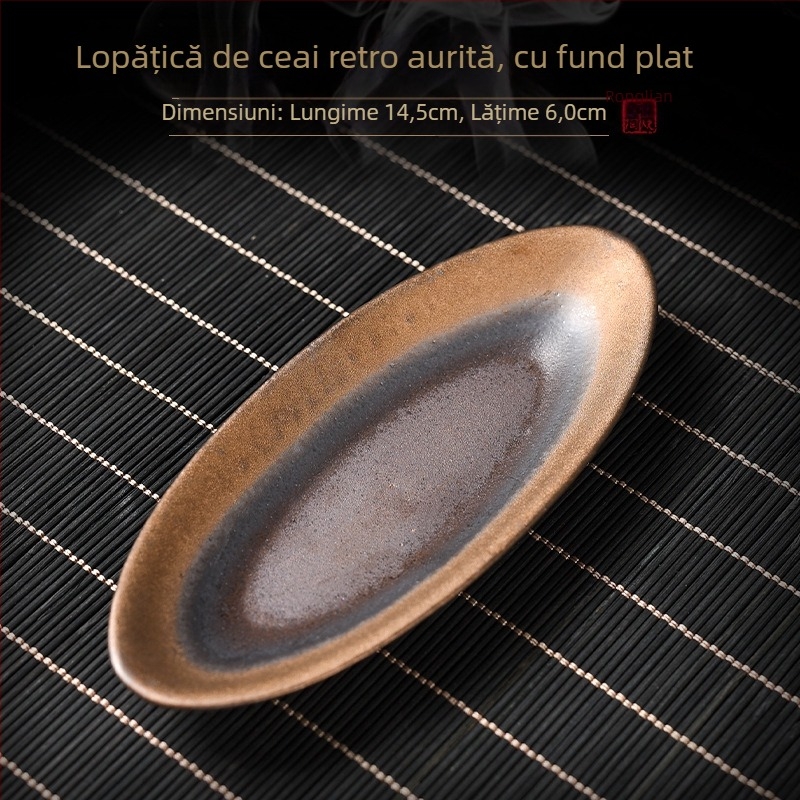 Linguriță de ceai ceramică, aurită, lucrată manual, stil Zen japonez, accesorii ceremonie Gongfu