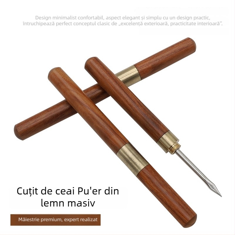 Cuțit și ac pentru ceai Pu'er – lemn masiv, unealtă de ceai din cupru, inspirat de Drumul Ceaiului Calului