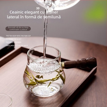 Ceașcă de sticlă cu mâner lateral, în formă de lună, pentru ceai Gongfu, cu filtru integrat și separator îngroșat pentru ceai — accesorii de înaltă calitate, rezistente la temperaturi înalte