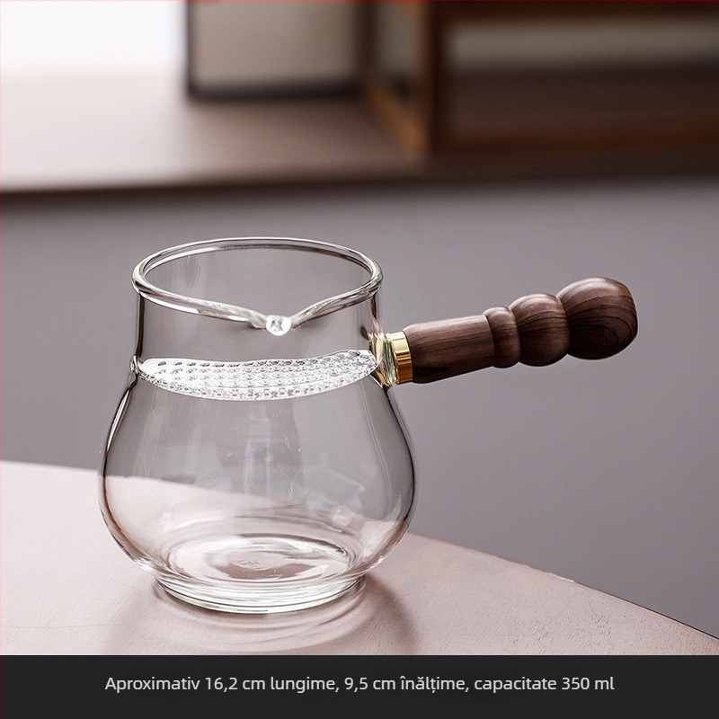 Ceașcă de sticlă cu mâner lateral, în formă de lună, pentru ceai Gongfu, cu filtru integrat și separator îngroșat pentru ceai — accesorii de înaltă calitate, rezistente la temperaturi înalte