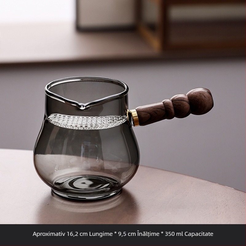 Ceașcă de sticlă cu mâner lateral, în formă de lună, pentru ceai Gongfu, cu filtru integrat și separator îngroșat pentru ceai — accesorii de înaltă calitate, rezistente la temperaturi înalte