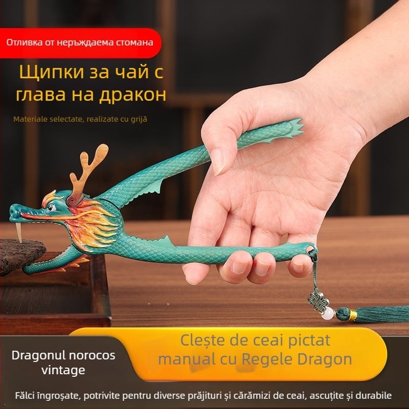 Instrument pentru ceai din oțel inoxidabil, pictat manual: cuțit/ace pentru ceai și clește pentru ceai, destinat ceaiului negru; economisește efortul și include deschizător de nuci.