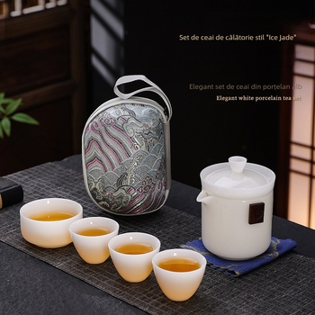 Set ceramic de ceai pentru călătorii, ceainic portabil și cești Gongfu pentru preparare în aer liber