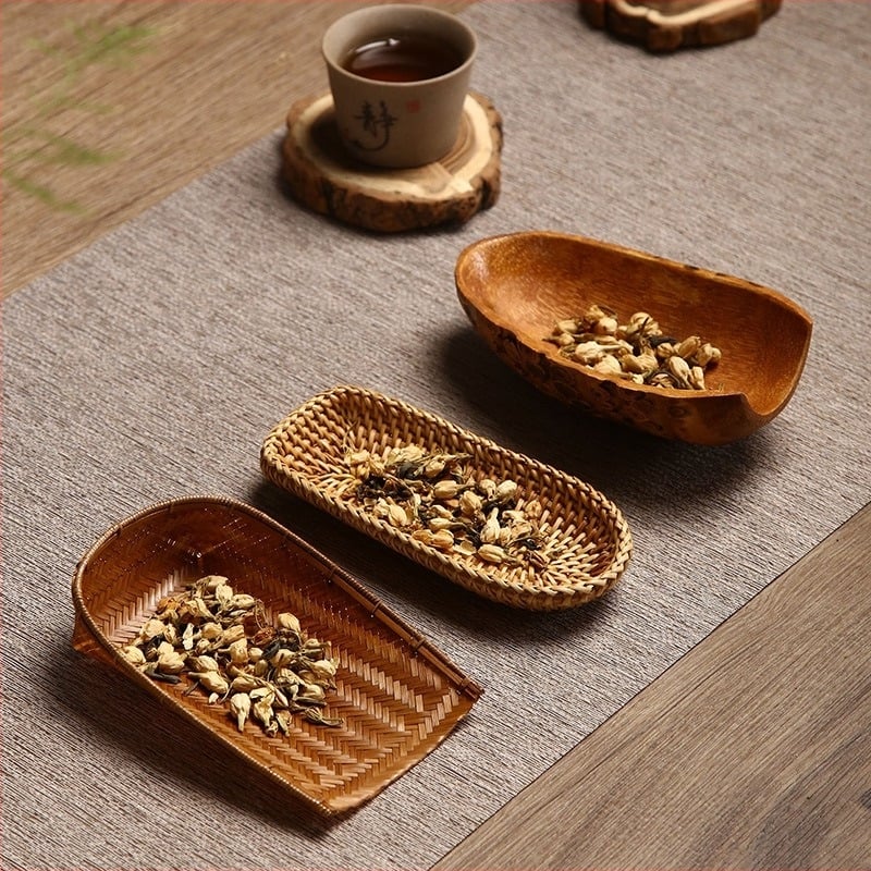Lingură de ceai din bambus, tavă de ceai din rădăcină de bambus veche, stil japonez vintage, formă neobișnuită, accesorii pentru ceremonia ceaiului