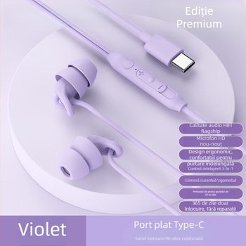Căști noi pentru somn, in-ear cu Type-C, cablu, izolare fonică, fără presiune la urechi în timpul somnului pe o parte, model S15