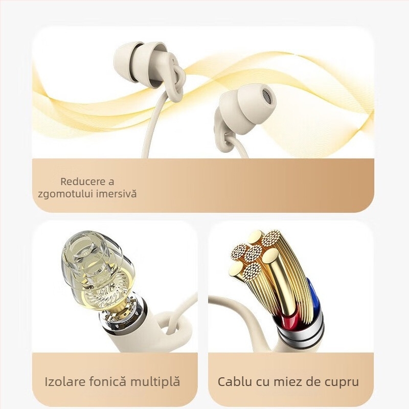 Căști noi pentru somn, in-ear cu Type-C, cablu, izolare fonică, fără presiune la urechi în timpul somnului pe o parte, model S15