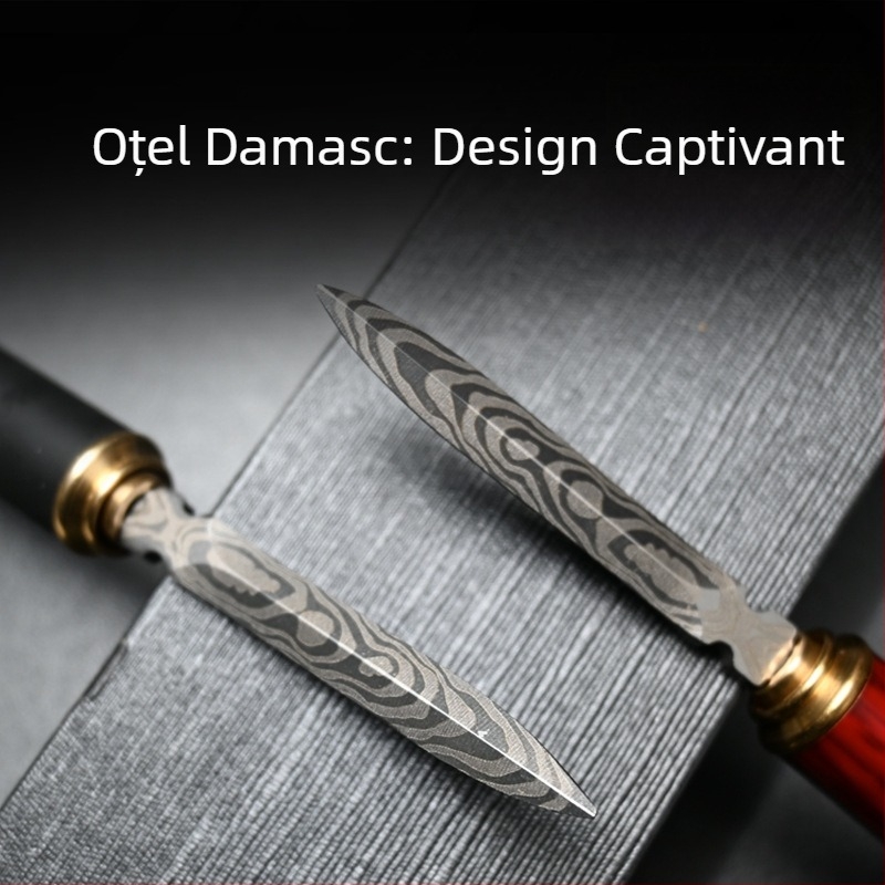 Cuțit de ceai damascat cu motiv dragon și phoenix, accesorii pentru ceremonie Pu'er