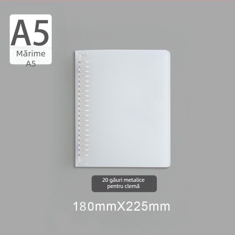 Legător metalic A4 cu 30 găuri și pagini interioare, capac PP cu 26 găuri pentru caiet B5, spațiu de depozitare A5 cu 20 găuri