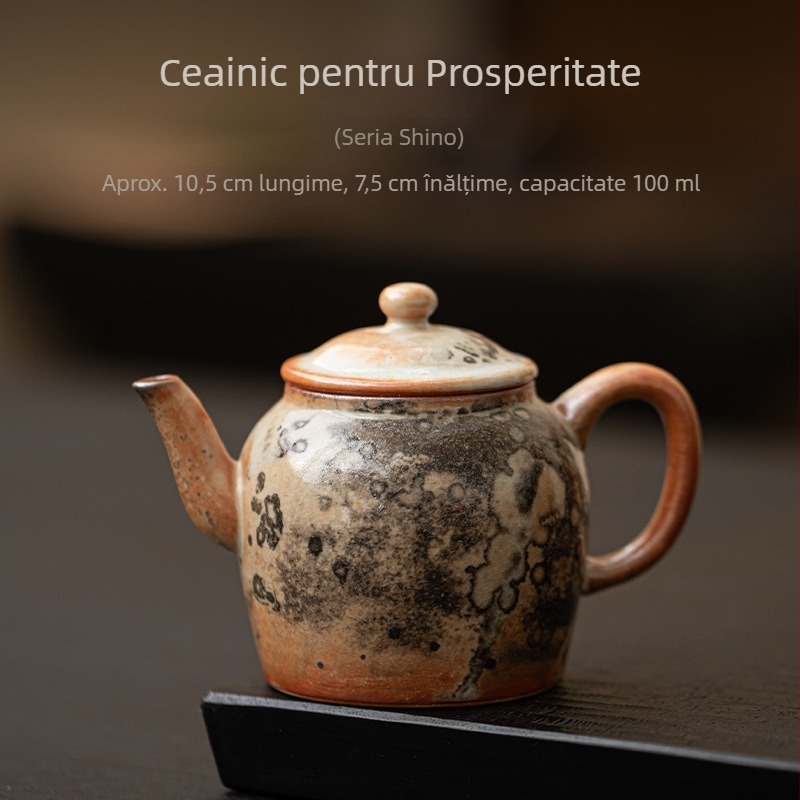 Ceainic japonez în stil Shino cu pisică norocoasă, capacitate mare, filtru ceramic, finisaj argintiu pictat manual, un singur vas, set de ceai Kung Fu pentru uz casnic