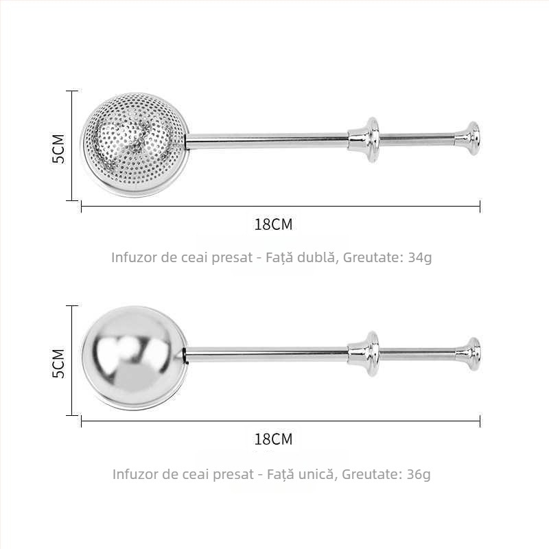 Filtru de ceai din oțel inoxidabil 304, bilă de infuzie cu presiune pentru ceai în cești separate, bilă retractabilă cu găuri fine