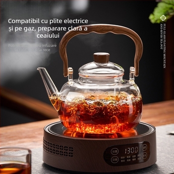 Ceainic din sticlă rezistent la temperaturi, pentru fierberea și infuzarea ceaiului, compatibil cu plitele ceramice electrice