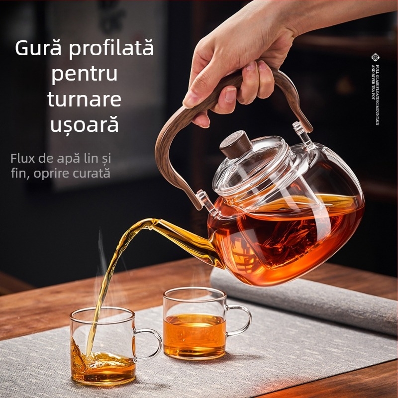 Ceainic din sticlă rezistent la temperaturi, pentru fierberea și infuzarea ceaiului, compatibil cu plitele ceramice electrice