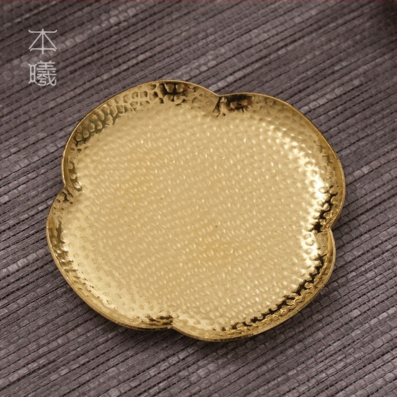 Suport din alamă, lucrat manual, în stil japonez: bază metalică pentru ceai și suport pentru ceașcă, protecție anti-arsinare și izolație termică, accesorii Zen pentru ceremonia ceaiului