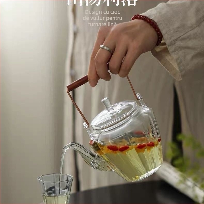 Ceainic din sticlă cu mâner, ceainic și ceașcă cu model diamant, sticlă borosilikată rezistentă la temperaturi, stil retro japonez pentru fierberea apei
