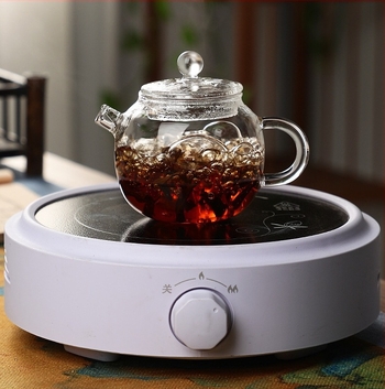 Ceainic mini floral, din sticlă borosilicat rezistentă la căldură, cu mâner de sticlă și filtru integrat