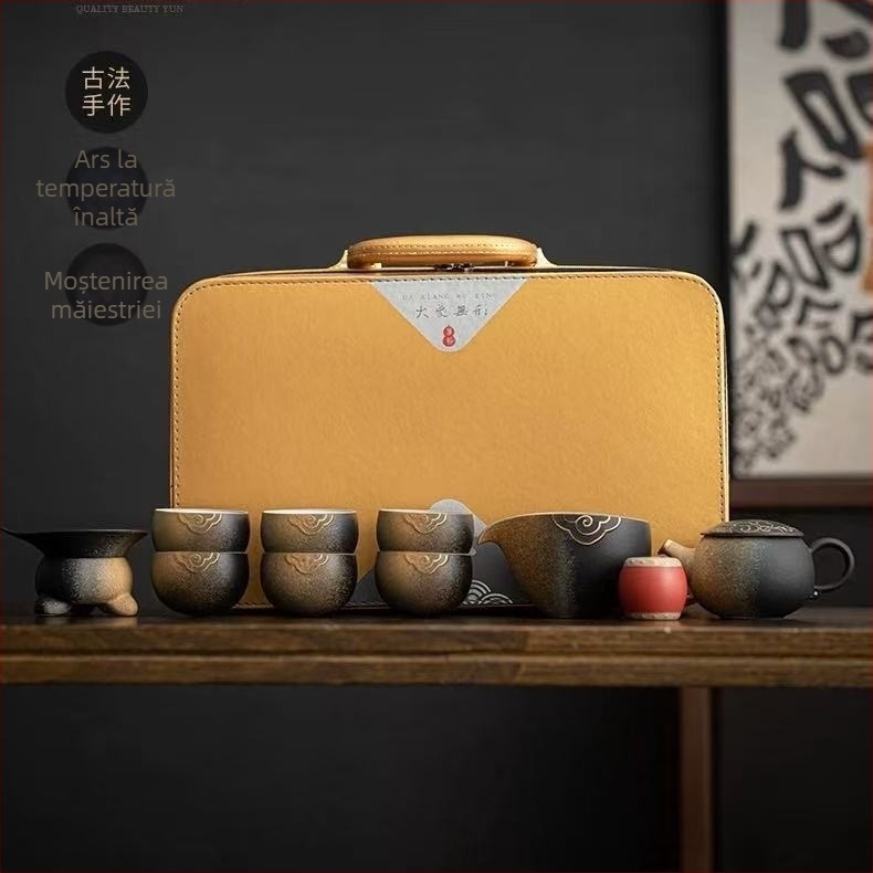Set de ceainic retro cu gradient, cu căni din ceramică grosieră – set Kung Fu de ceai, set complet pentru acasă într-o cutie cadou